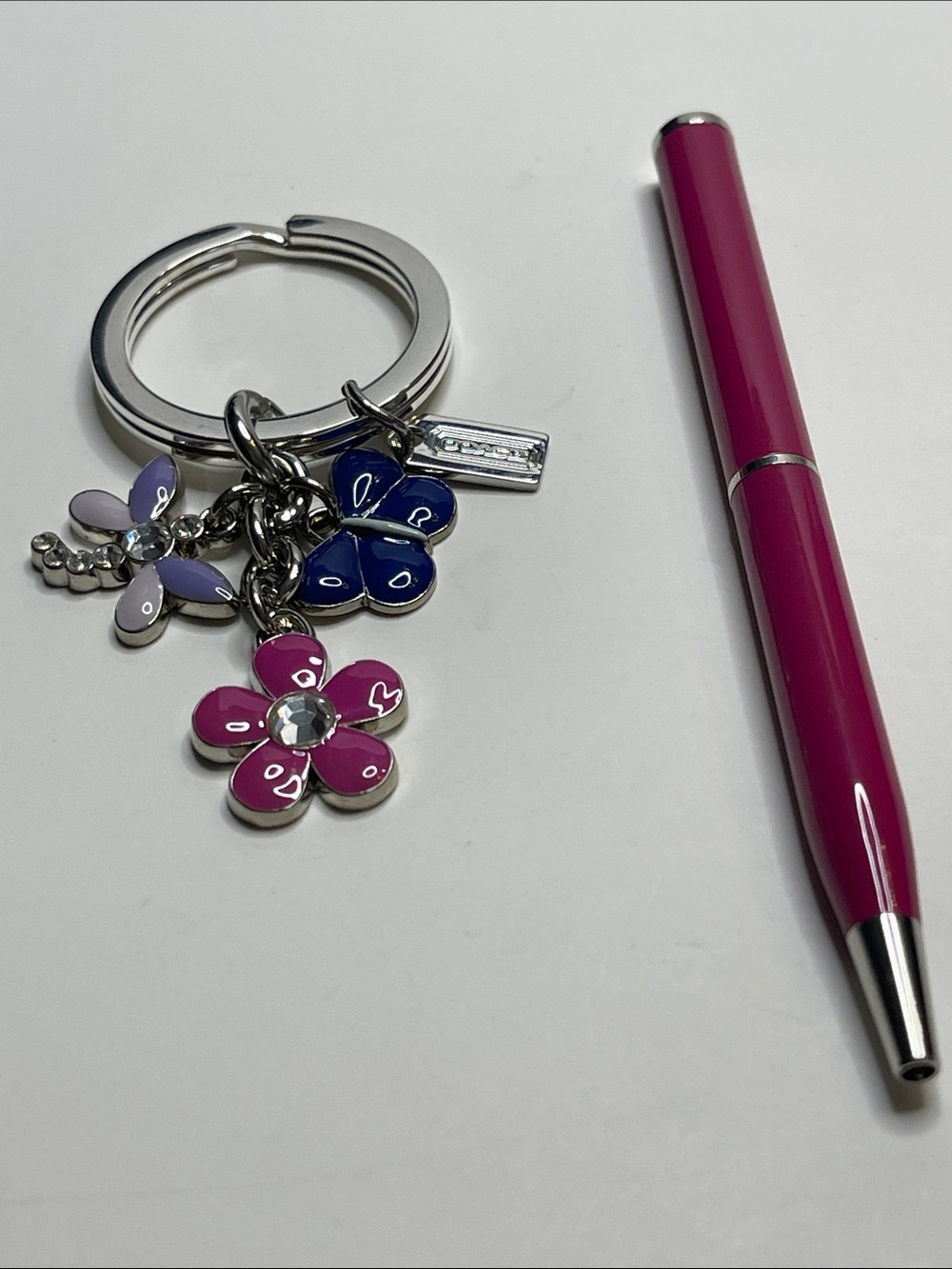 Coach Floral and Butterfly Enamel Keychain Charm in Pink & Purple and Coach Pen
